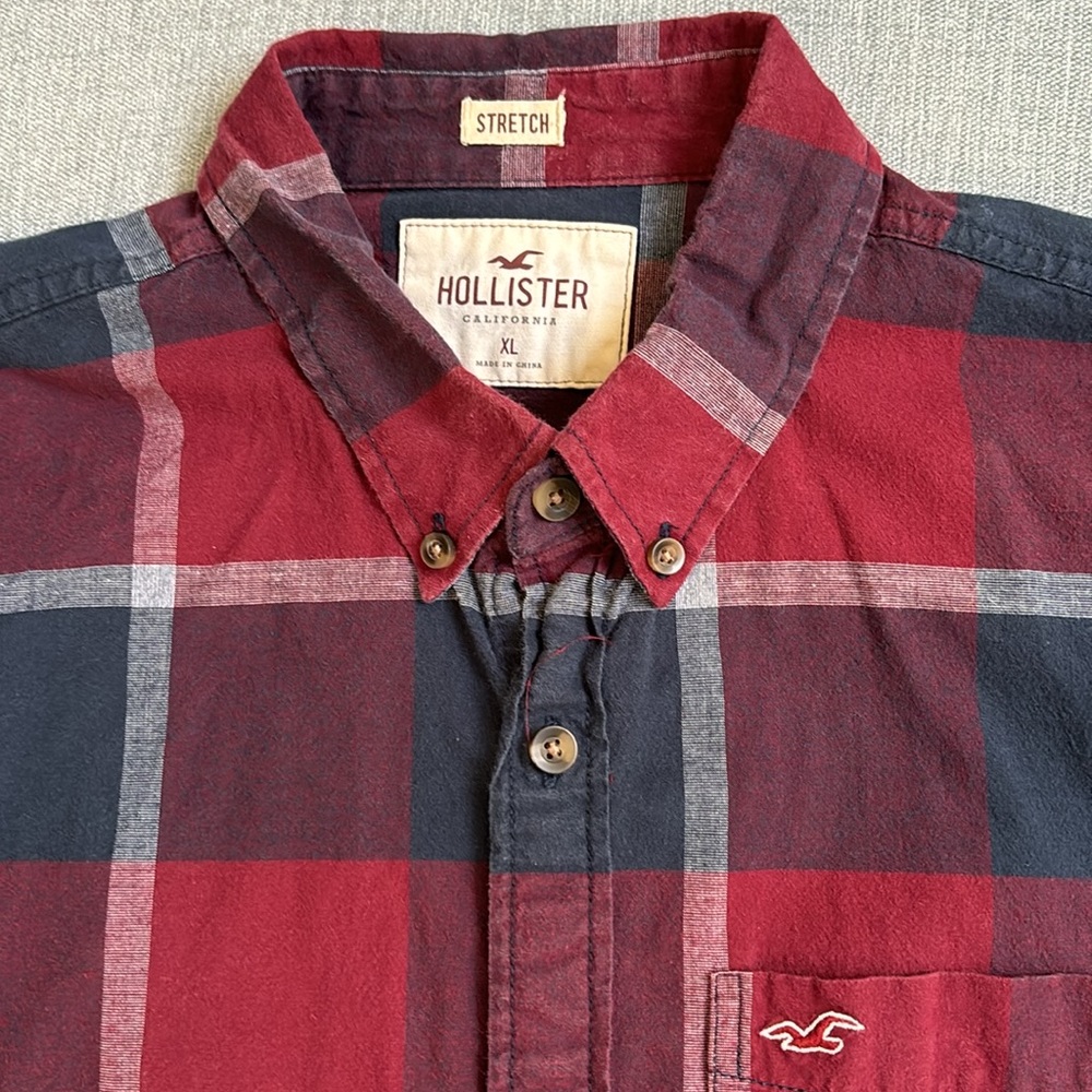 Hollister Men’s Stretch Cotton Plaid Long Sleeved Button Down Shirt Sixe XL - Picture 3 of 3